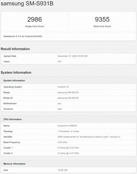 samsung galaxy s25 geekbench